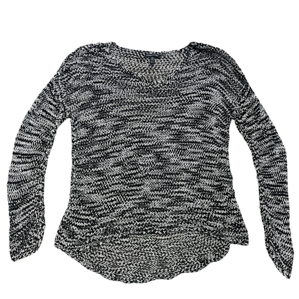 Eileen Fisher Sweater Loose Knit Lightweight Capsule Wardrobe Black White XS